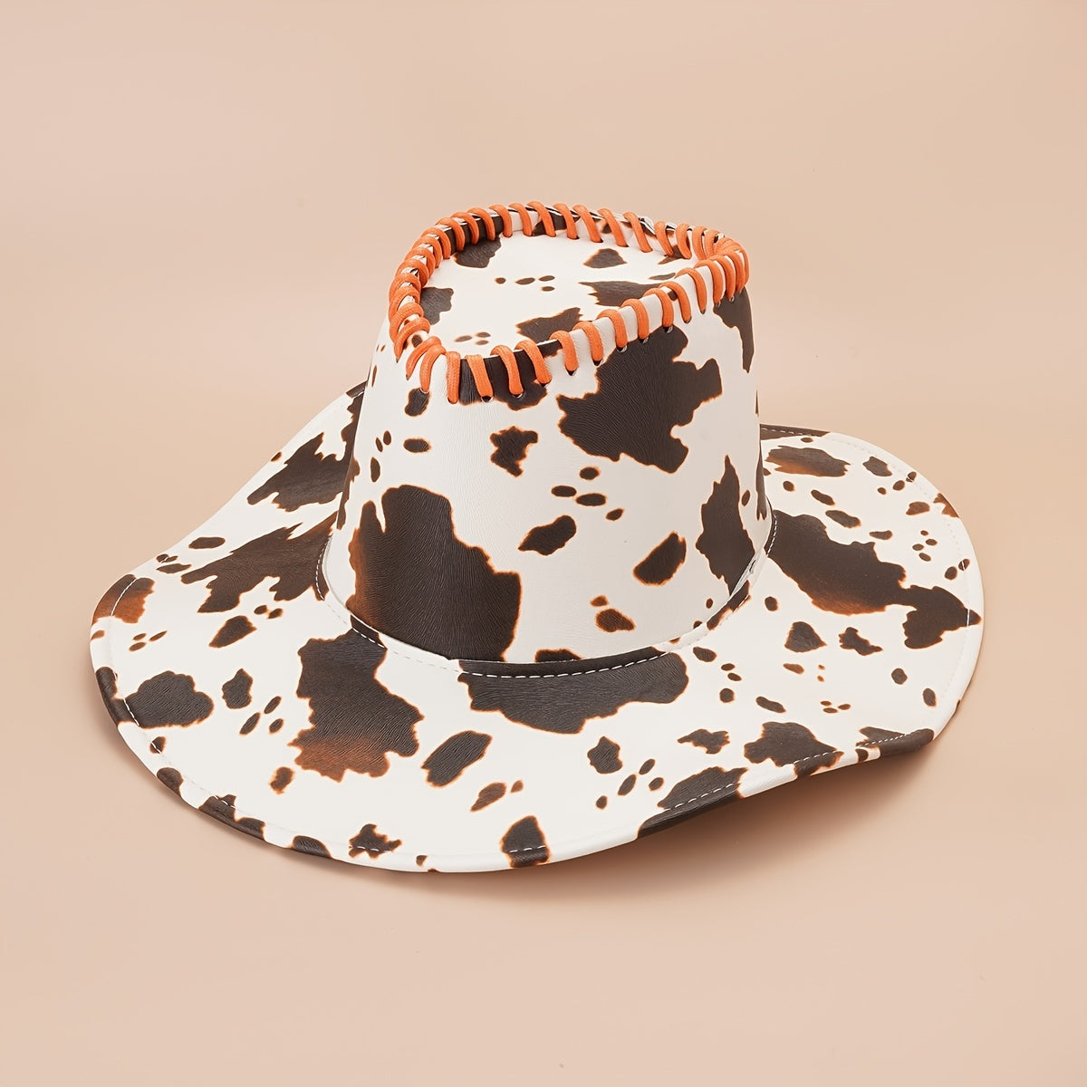 Vintage Cow Pattern Cowboy Hat Big Brim Sun Hat Western Style Boonie Hat