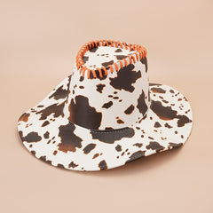 Vintage Cow Pattern Cowboy Hat Big Brim Sun Hat Western Style Boonie Hat