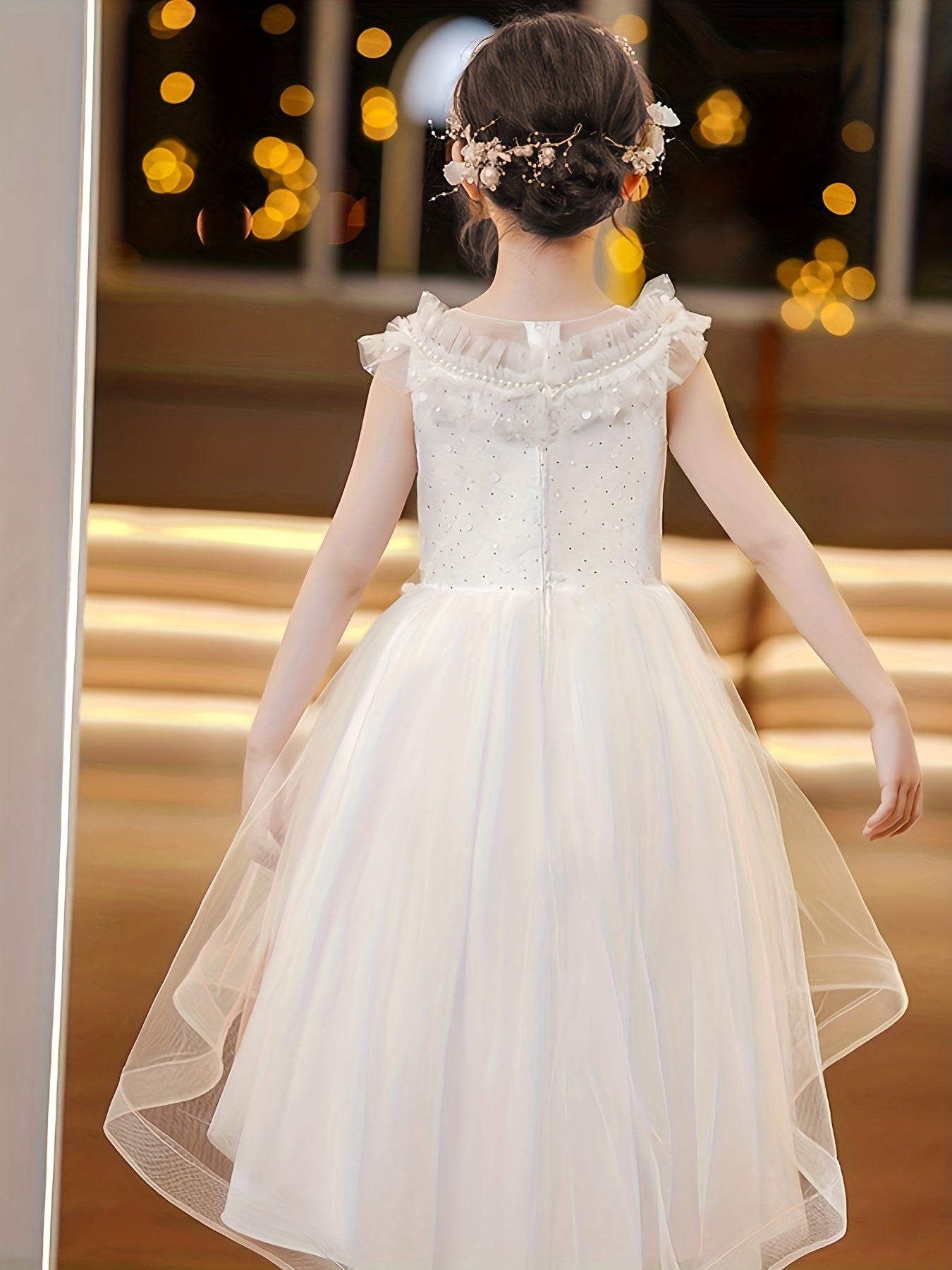 Girls Flowers Embroidery High Low Party Dress