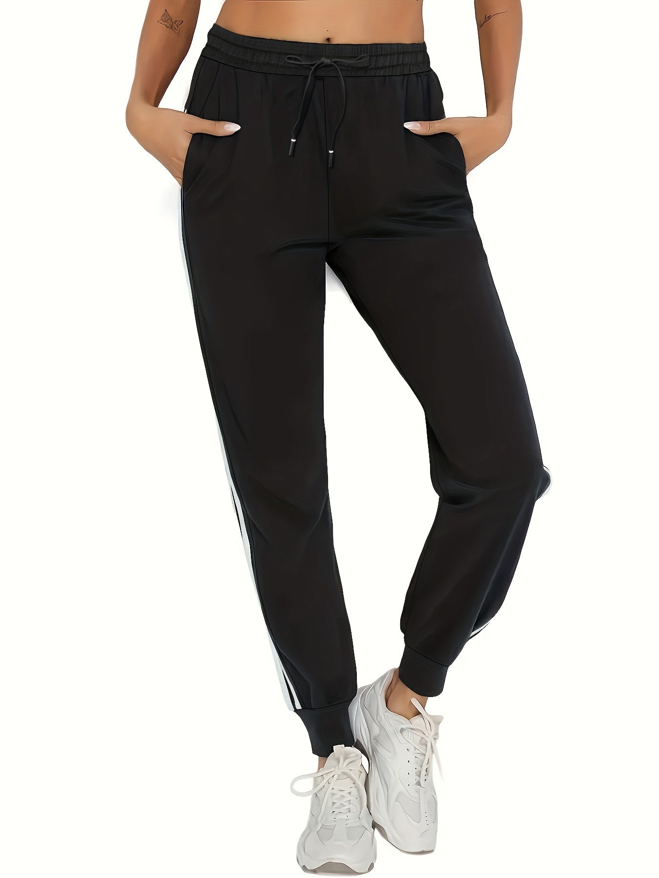  Striped Tie Waist Straight Leg Joggers