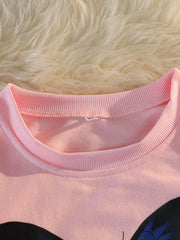 Girls Butterfly Print Pullover Round Neck Long Sleeve Loose Sweatshirt Top