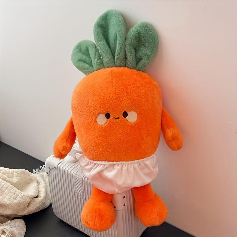 Plush Carrot Doll with Fluffy Leafy Top & Expressive Eyes