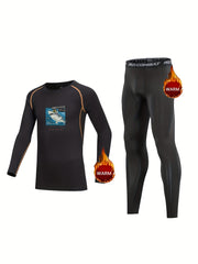 Kids Compression Fleece Sets Shark Pattern Long Sleeve Shirt Matching Pants