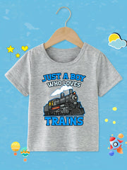 Toddler Boys' Train Lover Tee Comfort Fit Crew Neck Casual Summer Top