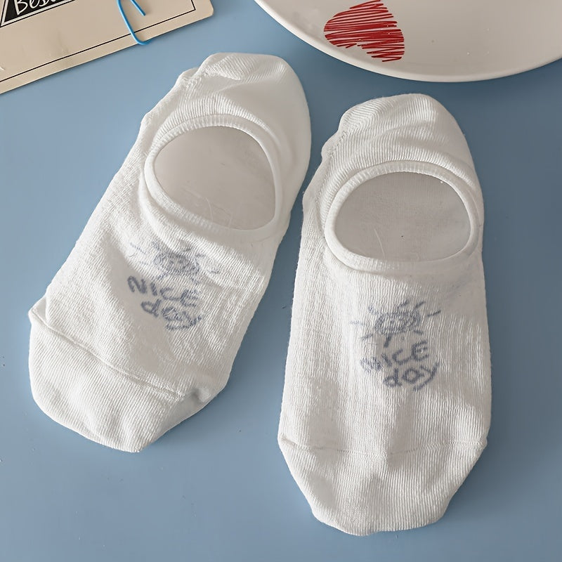 9 Pairs Cartoon Print Boat Socks Soft Lightweight Ankle Socks Women's Stockings
