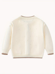 Baby Girl Sweater Coat With Small Flower Decor Knitted Cardigan