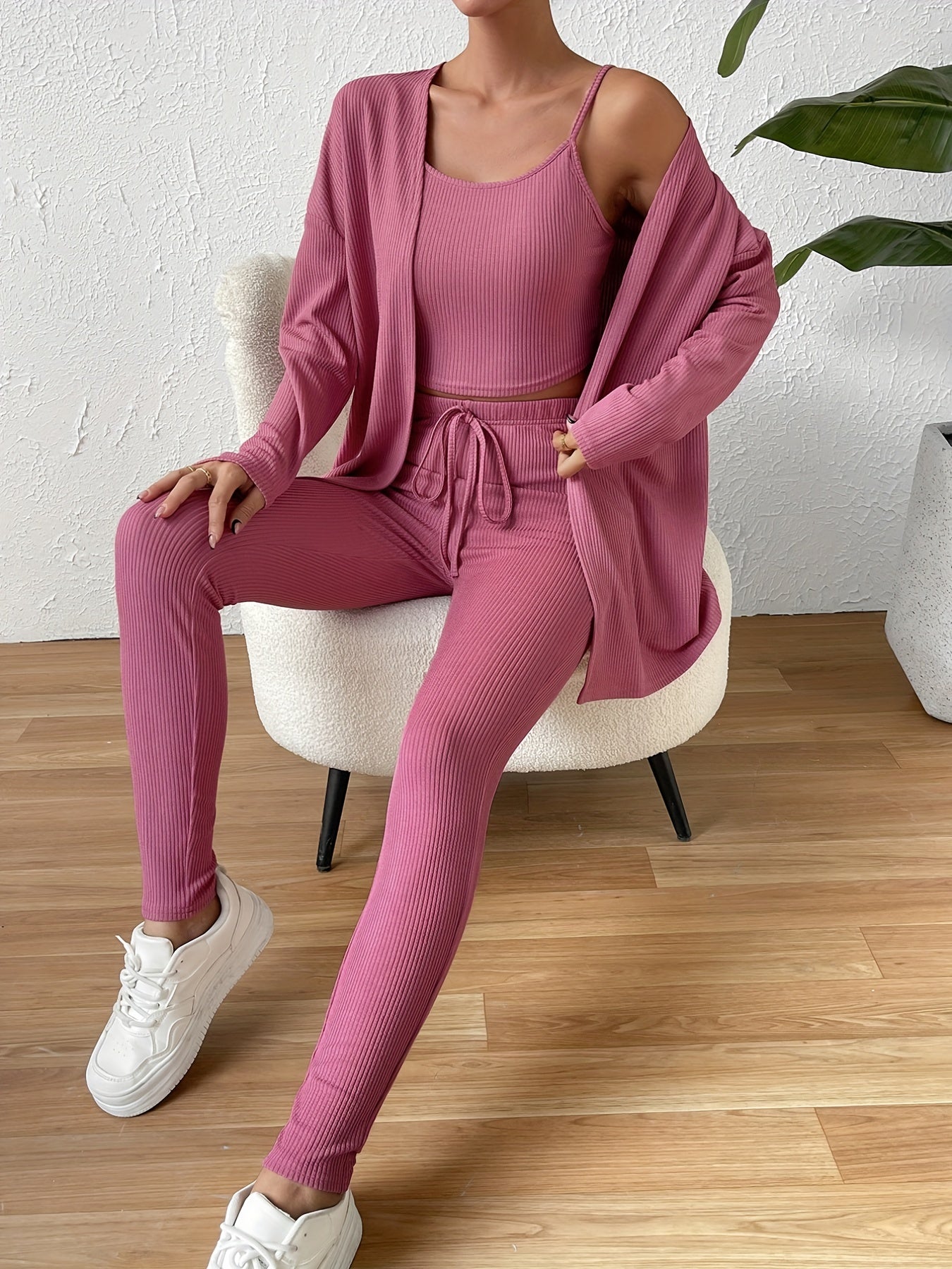 Three Piece Cardigan, Cami Top & Pants Set
