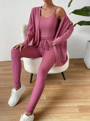 Three Piece Cardigan, Cami Top & Pants Set