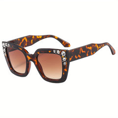 Men's Large Frame Diamond Studded Square Sunglasses Stylish Cat Eye Design