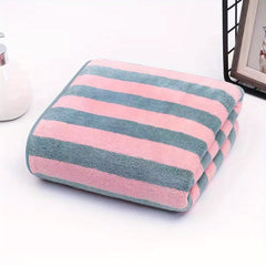 Soft Comfort Bath Towel Set High Coral Fleece Stripe Pattern