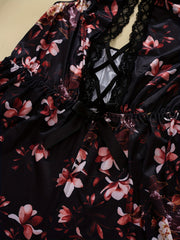  Floral Lace Trim Halter Bodysuit