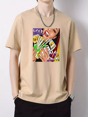 Men's Cotton Graphic Crew Neck Active T shirt Casual Comfy Tees For Summer