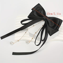 Bowknot Hair Clip With Faux Pearl Pendant French Barrette Hair Accessories
