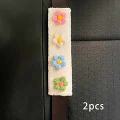 2pcs Car Seat Belt Cover Hyuna Flower Plush Shoulder Protector