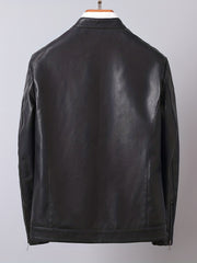 Men's Retro PU Biker Jacket Zip Up Stand Collar