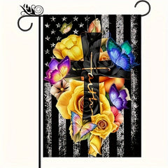 Garden Flag Flower Vase Yellow Rose Cross 30 48X45 72 Cm No Pole