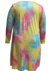 Women's Tie Dye Long Sleeve Ruched Dress