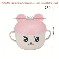 Children's Cartoon Double Handle Bowl with Lid and Spoon