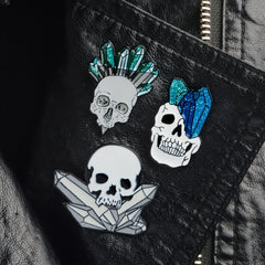 Crystal Column Skull Brooch