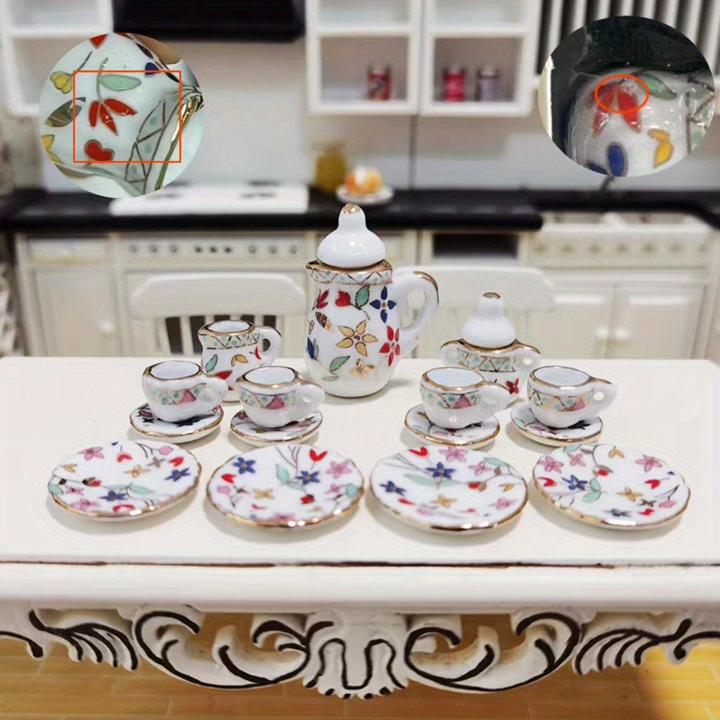 15pcs Mini Ceramic Tea Set 1 12 Flower Pattern Kitchen Porcelain Set