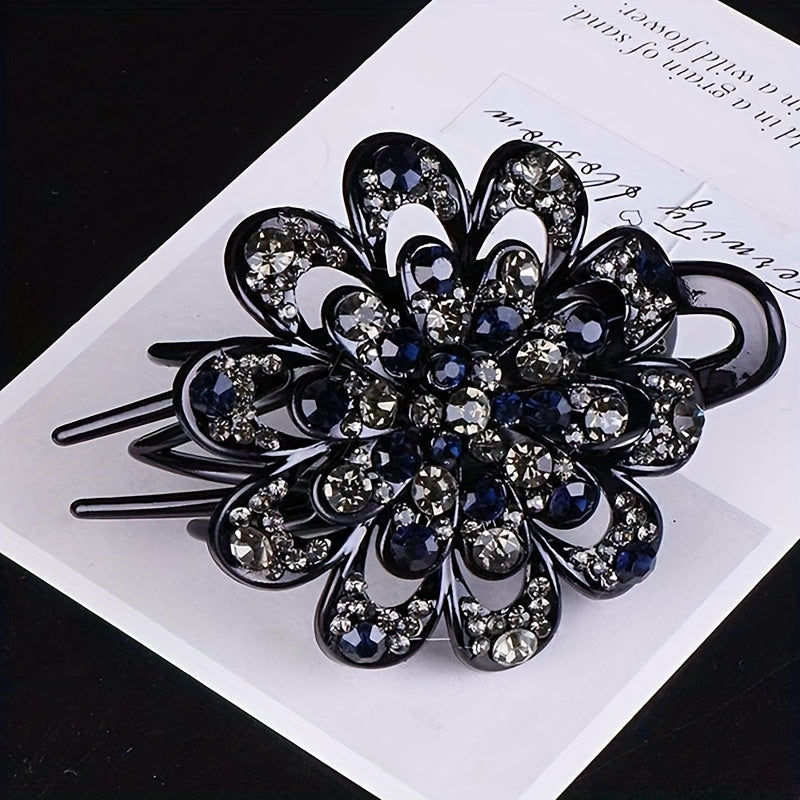 Women Rhinestone Hair Clip Large Glitter Flower Duck Billed Clip