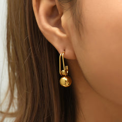 Golden Round Bead Earrings Stainless Steel Ear Jewelry For Women Girls