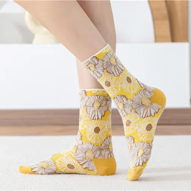 Vintage Sunflower Mid tube Socks Women's Stockings