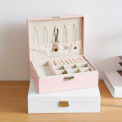 Double Layer Large Capacity PU Jewelry Box Portable Leather Jewelry Storage Box