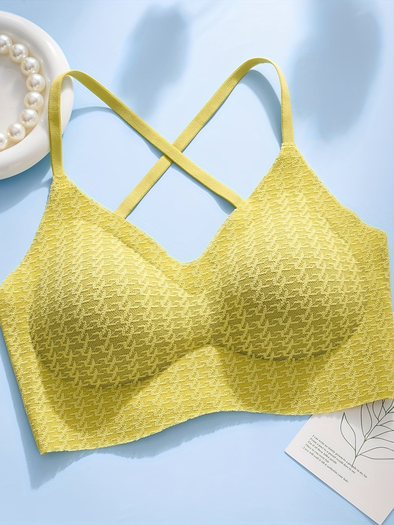 Houndstooth Criss Cross Back Top Padded Cami Women's Lingerie
