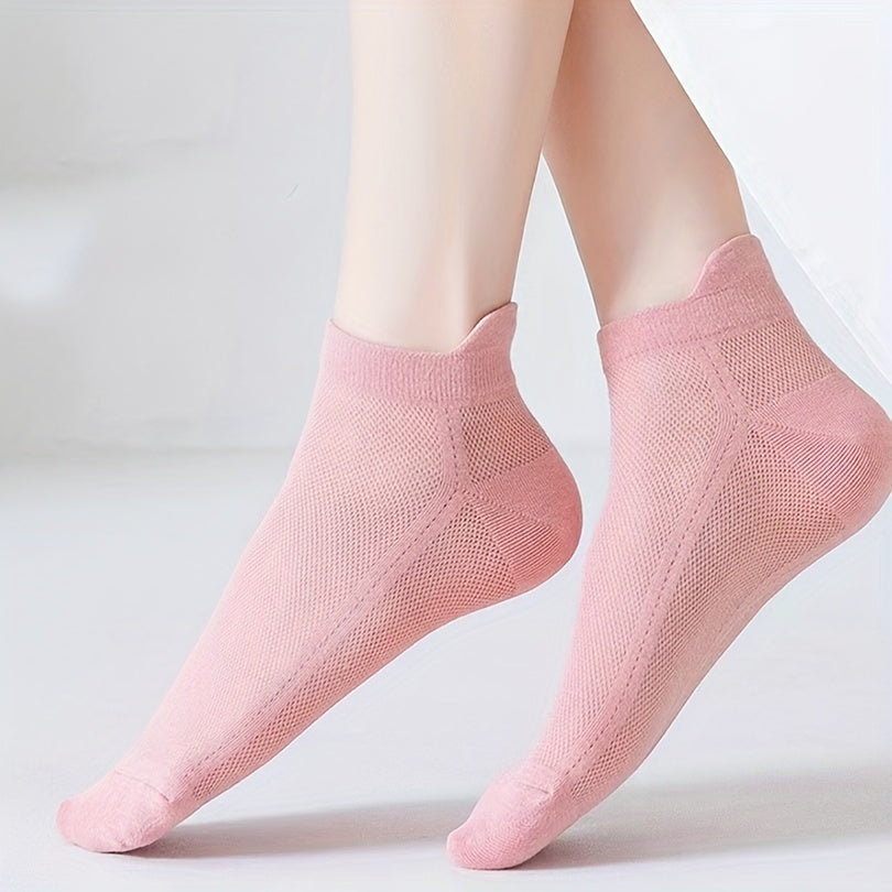 5 Pairs Solid Mesh Low Cut Ankle Socks Women's Stockings