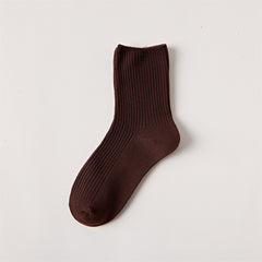 Women's Solid Ribbed Crew Socks Soft & Comfy Mid Tube Stockings