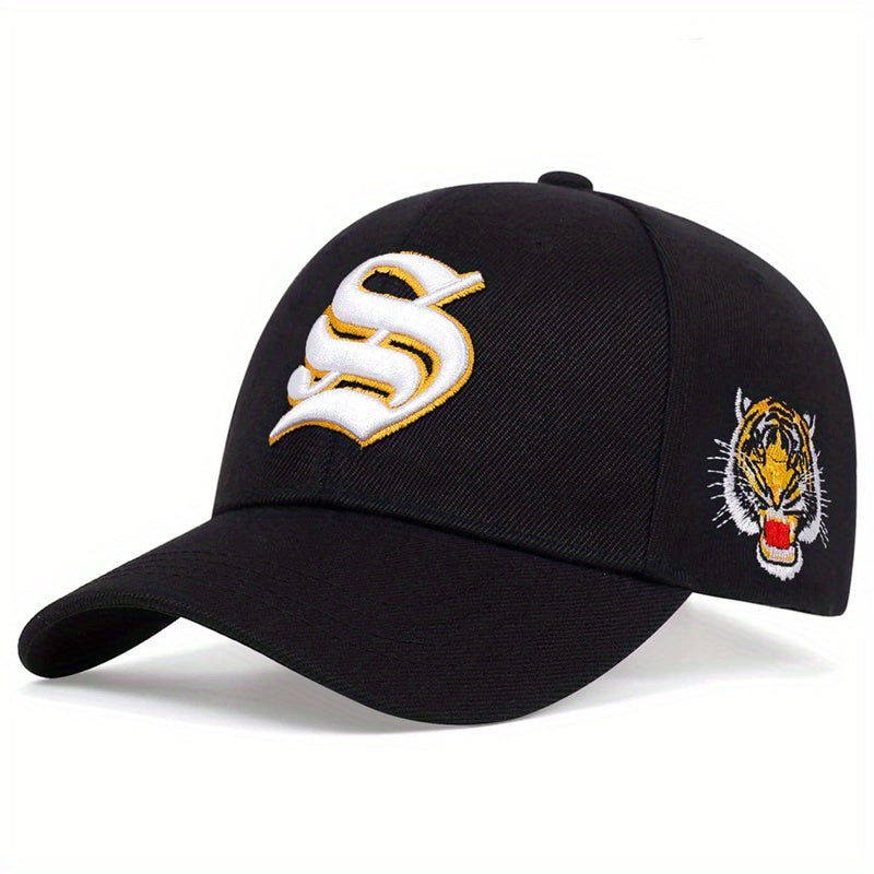 Gothic S Embroidery Baseball Cap Tiger Pattern Hip Hop Sunscreen Hat