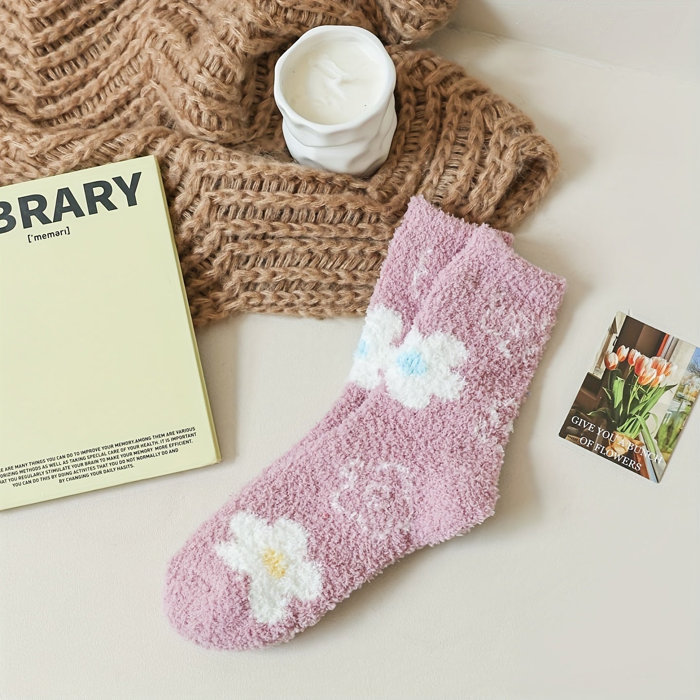 Star & Bow Plush Socks Soft Mid Tube Women's Stockings Hosiery