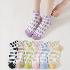 7 Pairs Striped Crew Socks Comfy & Breathable All match Socks Women's Stockings