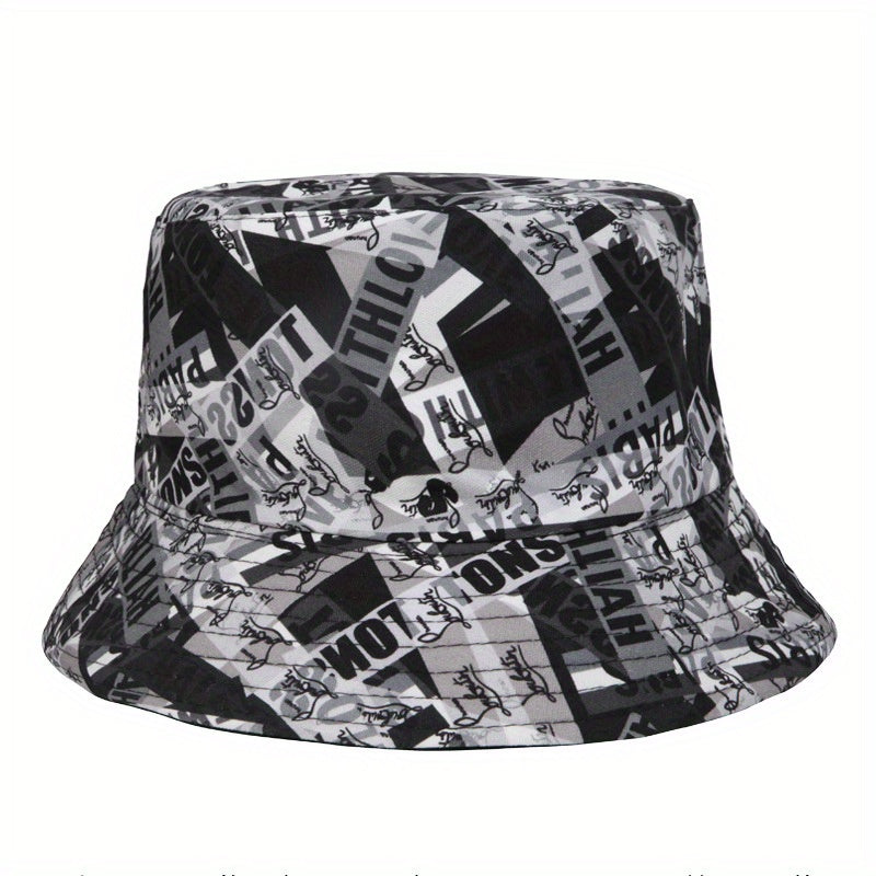 Street Hip Hop Print Bucket Hat Outdoor Sunscreen Wide Brim Cap