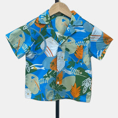 Leaf Graphic Print Boys Lapel Shirt for Summer Outdoor