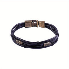 Braided Leather Rope Bracelet Men's Bangle Wax Thread Pair Buckle