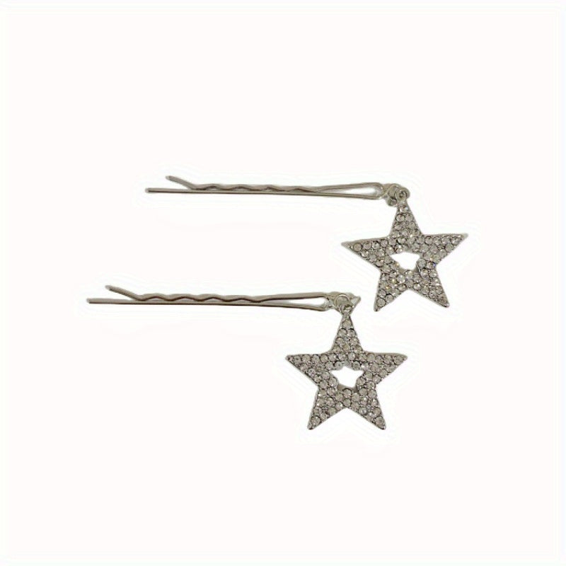 Y2K Hair Pin With Star Tassel Rhinestone Star Decor Hair Pin Alloy Hair Clip