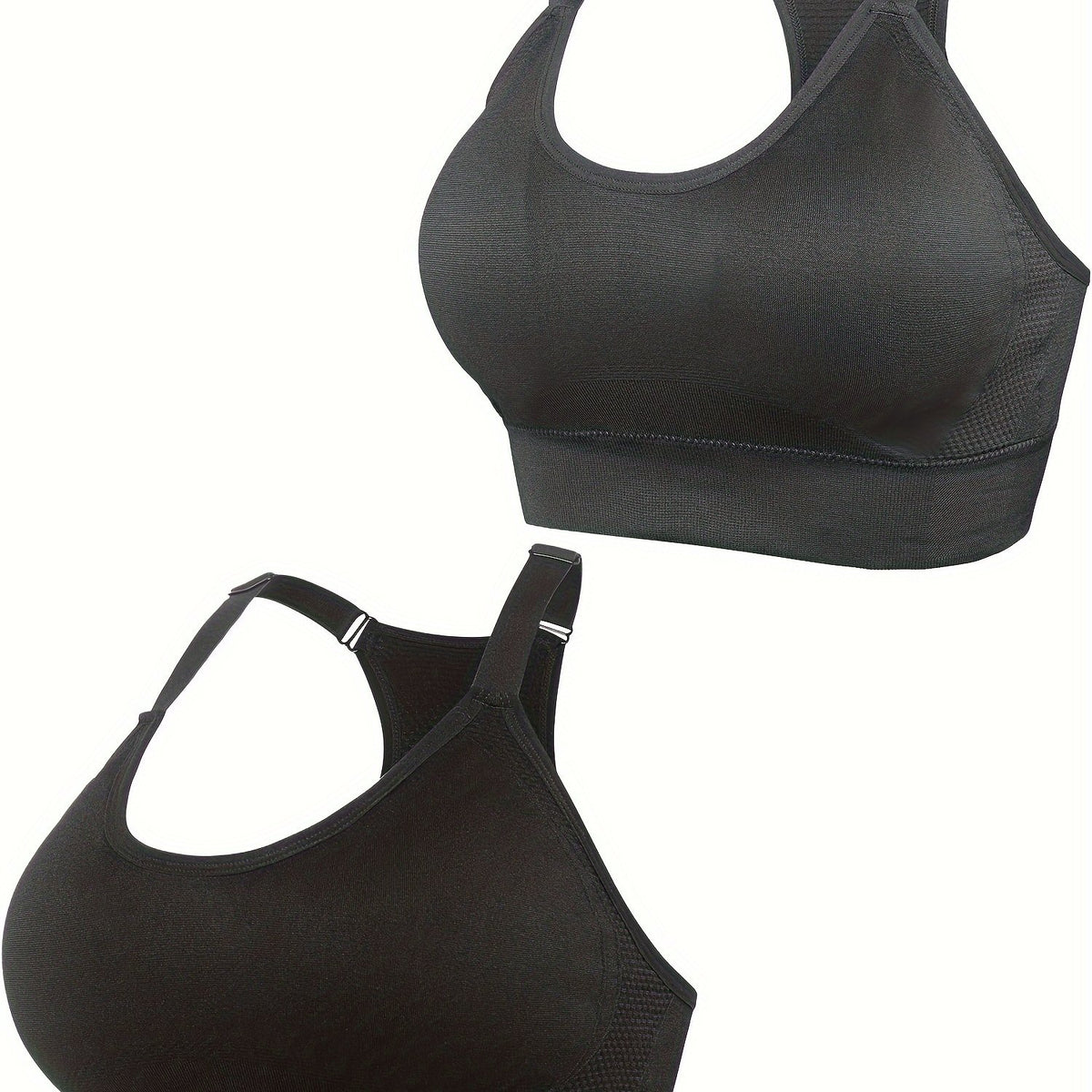 2 Pack Plus Size Sports Bra Set Solid Wireless Racer Back Yoga Gym Bralette 2pcs