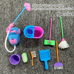9pcs Mini Dollhouse Cleaning Tools DIY Household Accessories