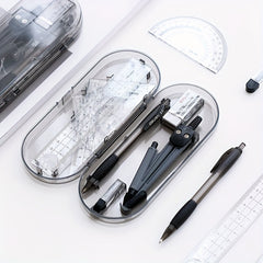 Drafting Set w/ Storage Box, Mechanical Pencil, Rulers, Protactor, Compass