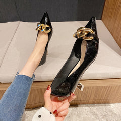 Women's Metallic Chain Kitten Heels Pointed Toe Pumps