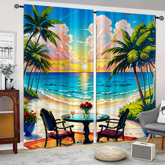 Cartoon Beach Seaside Table And Chair Pattern Curtain Tapestry