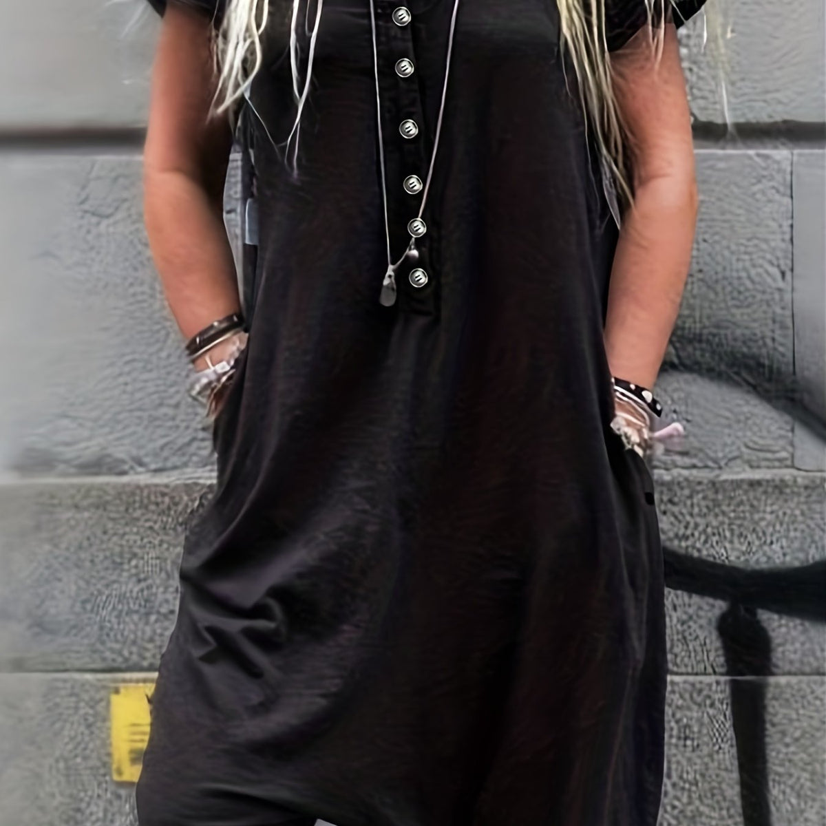 Hippie Button Down Harem Jumpsuit Casual Baggy Jumpsuit