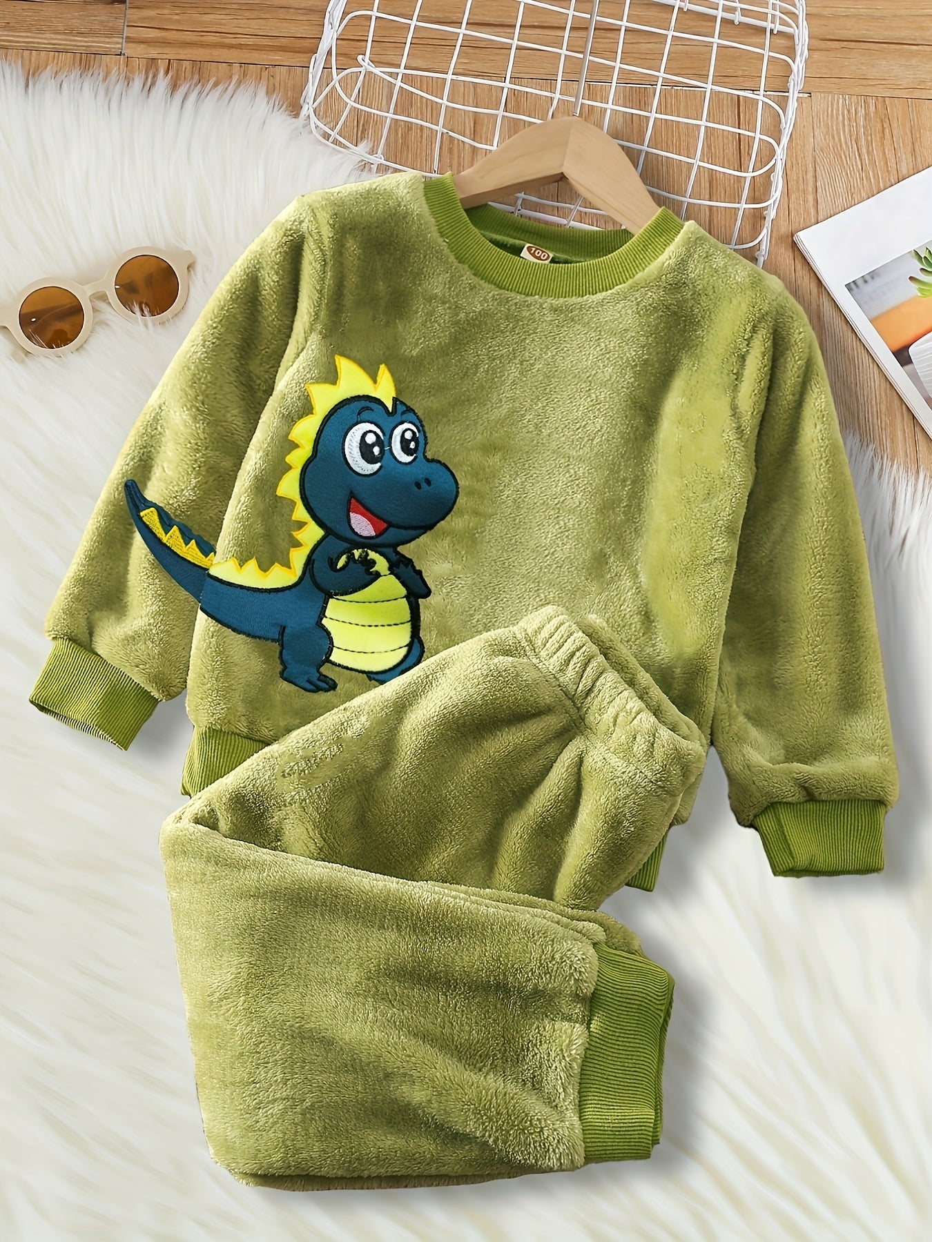Girls Bunny Rabbit Fleece Pajamas Set Long Sleeve Top Matching Pants