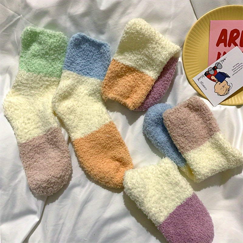 5 Pairs Fuzzy Mid Tube Socks Women's Stockings