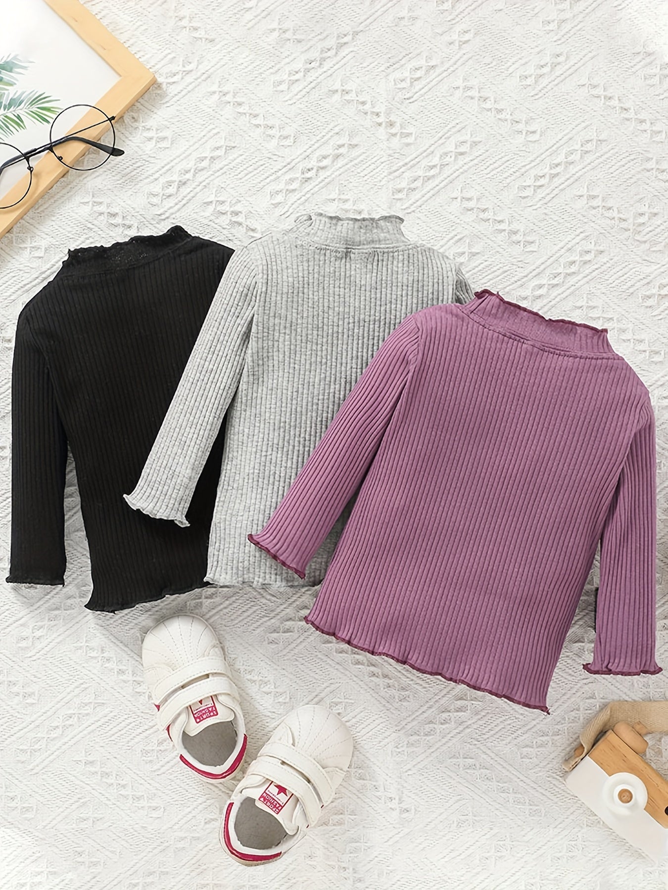 Baby Toddler Girls Long Sleeve Solid Wave Edge T Shirt Tops Blouse Sweater