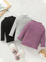 Baby Toddler Girls Long Sleeve Solid Wave Edge T Shirt Tops Blouse Sweater