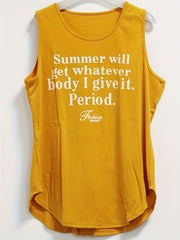  Slogan Print Tank Top Round Neck Casual Medium Stretch