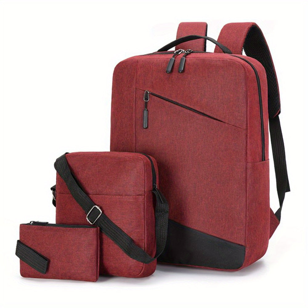 Men's 3pc Backpack Crossbody Bag Set with USB Interface